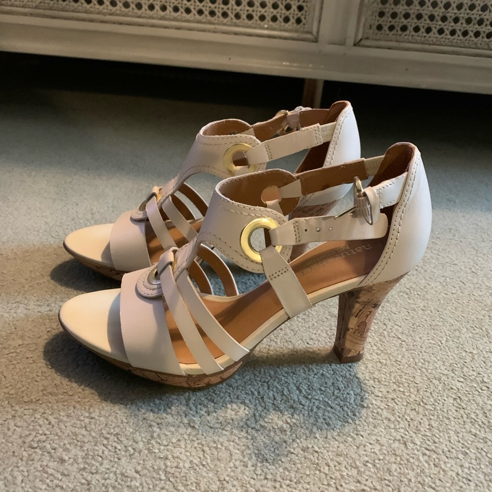 Naturalized N5 Comfort white cork heel sandals